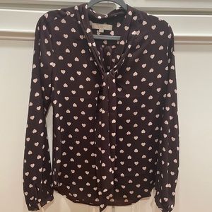 Heart polka dotted burgundy brown blouse